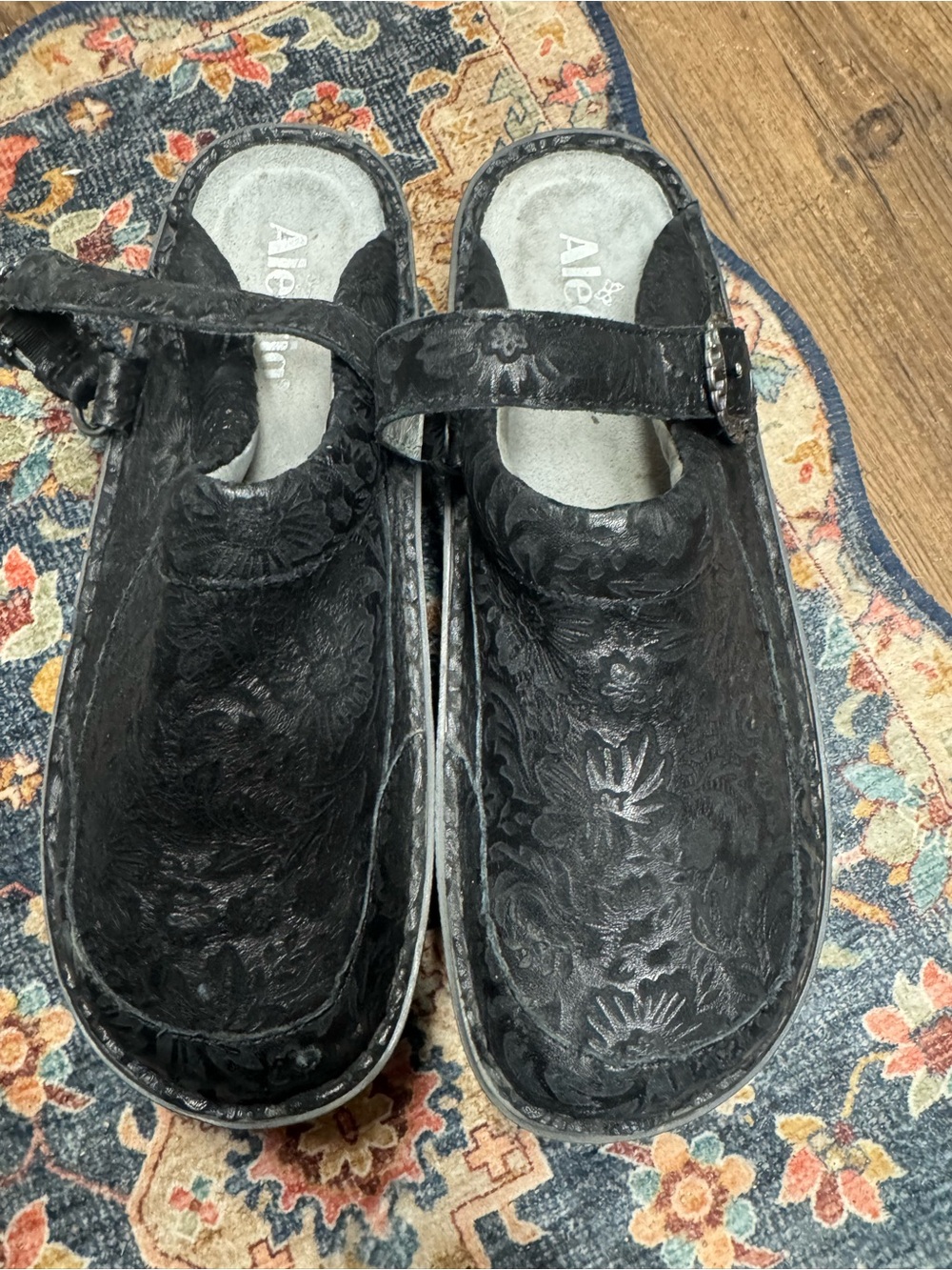 Alegria Black Leather Slip-On Clog